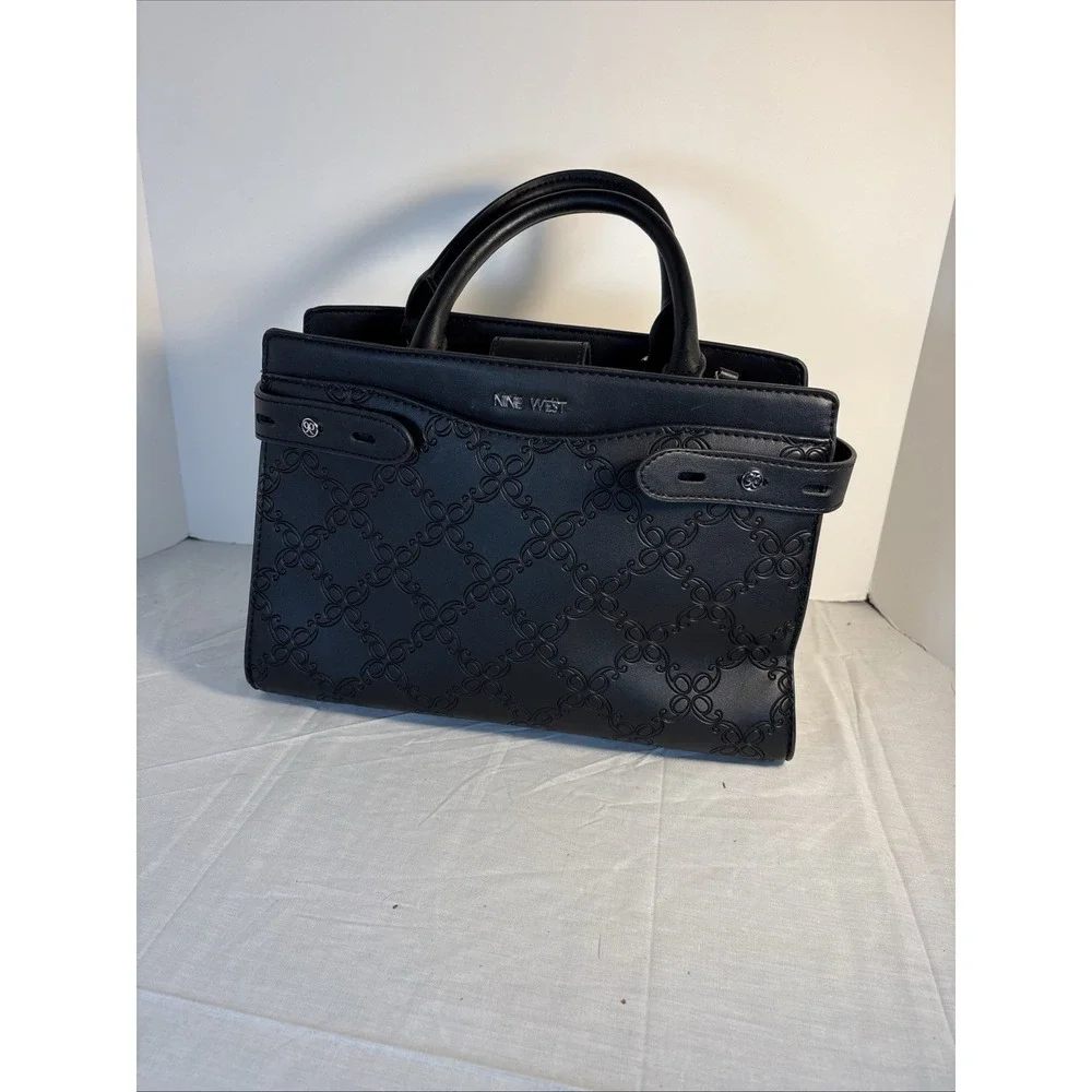 Nine West Black Aidenne Satchel Bag With 2 Handles And Inner Pockets